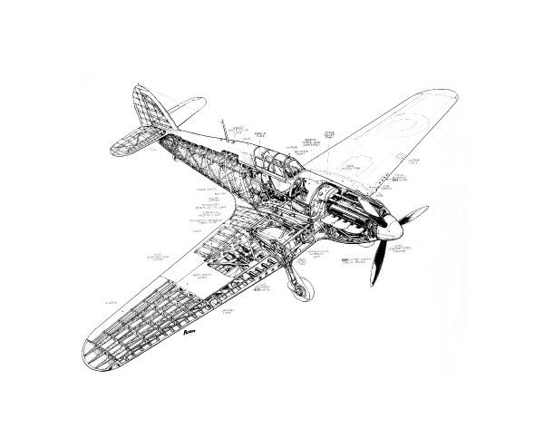 600x473 prints of hawker hurricane cutaway drawing - Hurricane Drawing