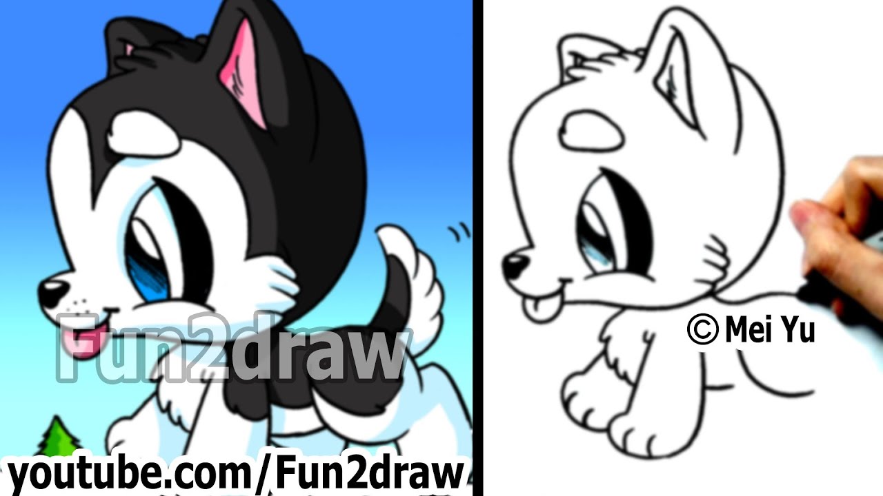 1280x720 Husky Puppy - Husky Cartoon Drawing