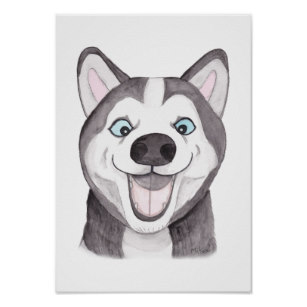307x307 Funny Husky Art Wall - Husky Face Drawing