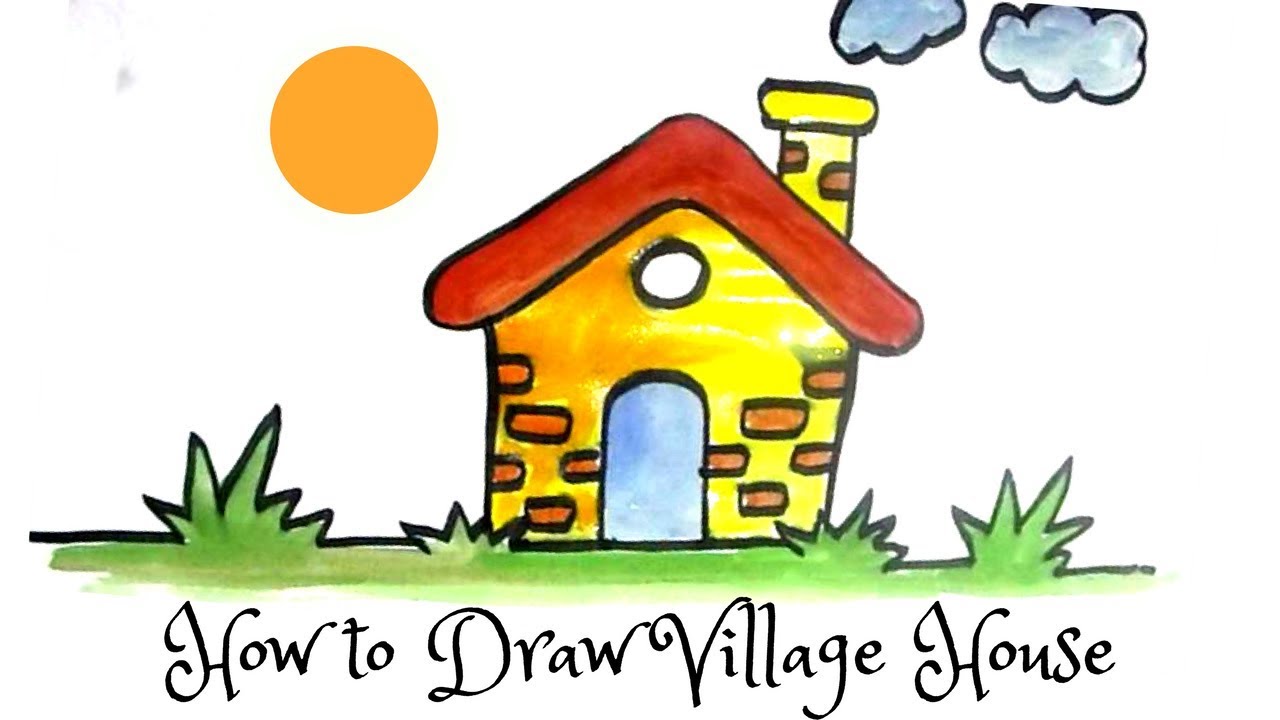 1280x720 How To Draw A Cartoon Village House Cartoon Hut Drawing - Hut Drawing