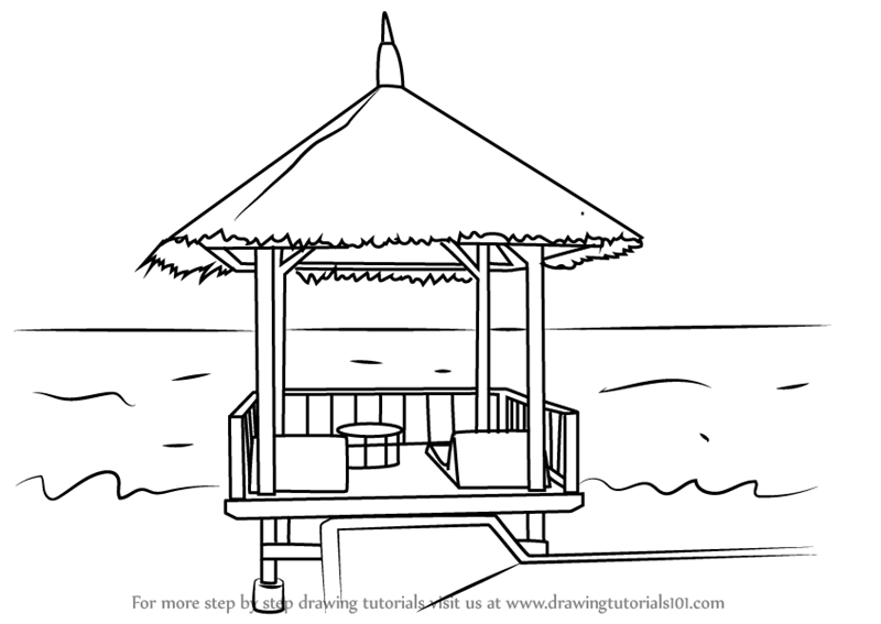 800x567 Learn How To Draw A Beach Hut - Hut Drawing