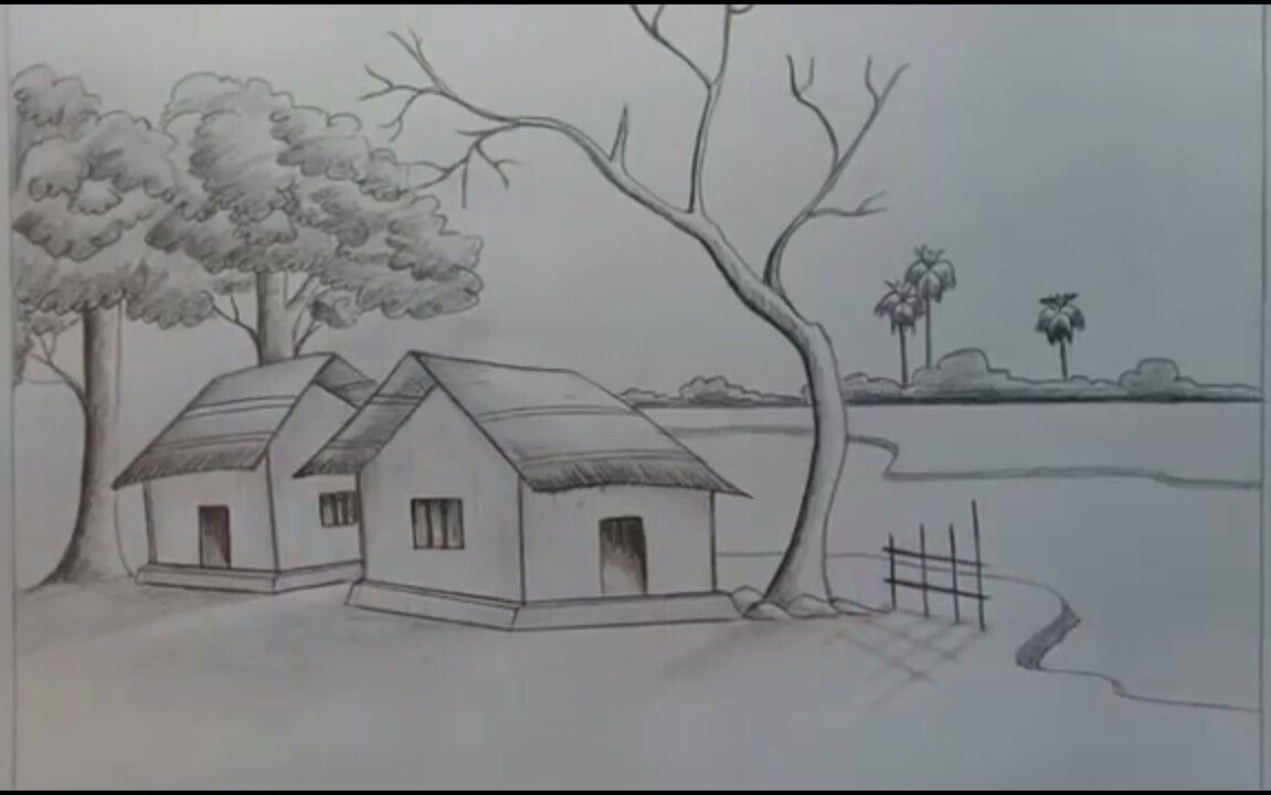 1151x720 Art And Drawing Picture Of Village Hut Part - Hut Drawing