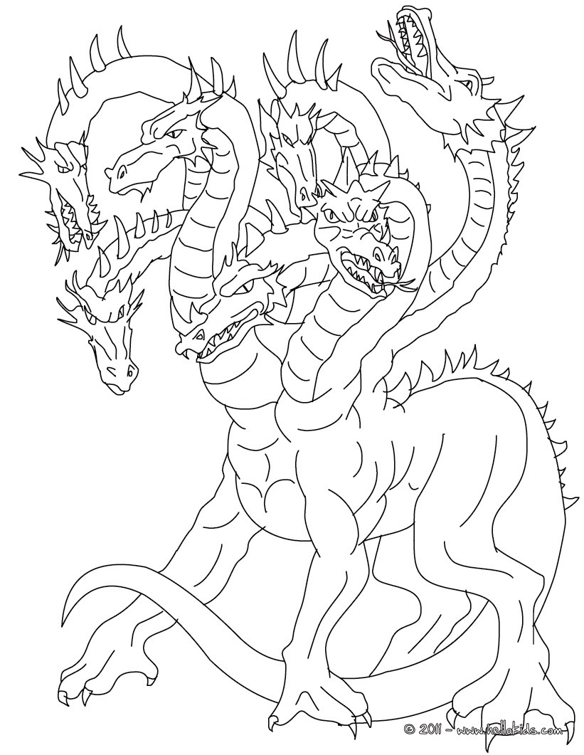 821x1061 lernean hydra the heads water dragon coloring pages - Hydra Dragon Drawing