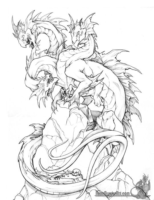 540x700 fantasy art - Hydra Dragon Drawing