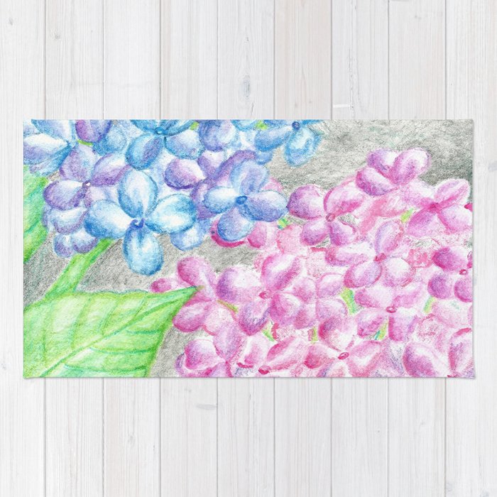 700x700 flower drawing, watercolor painting, hydrangea rug - Hydrangea Flower Drawing