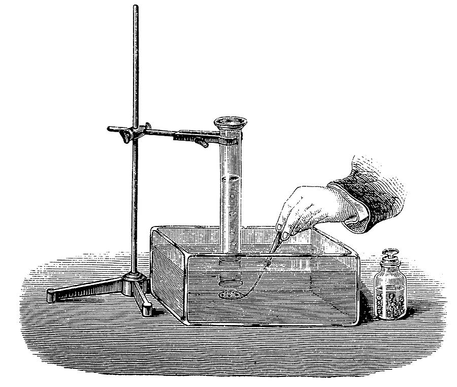 900x762 vintage chemistry engraving, how to obtain hydrogen from water - Hydrogen Drawing