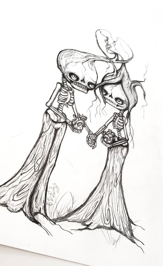 570x929 Tree Skeleton Couple Give You My Heart Original Art Etsy - I Give You My Heart Drawing