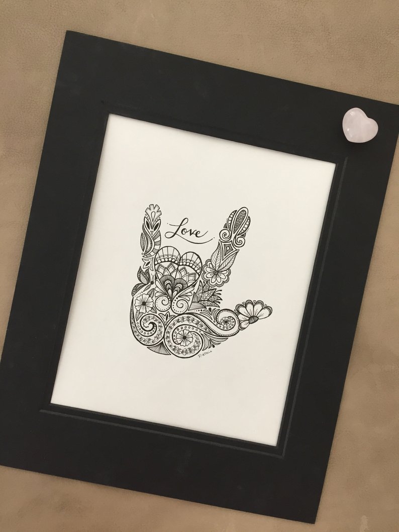 794x1059 sign language asl i love you zentangle art drawings pen etsy - I Love You Drawings