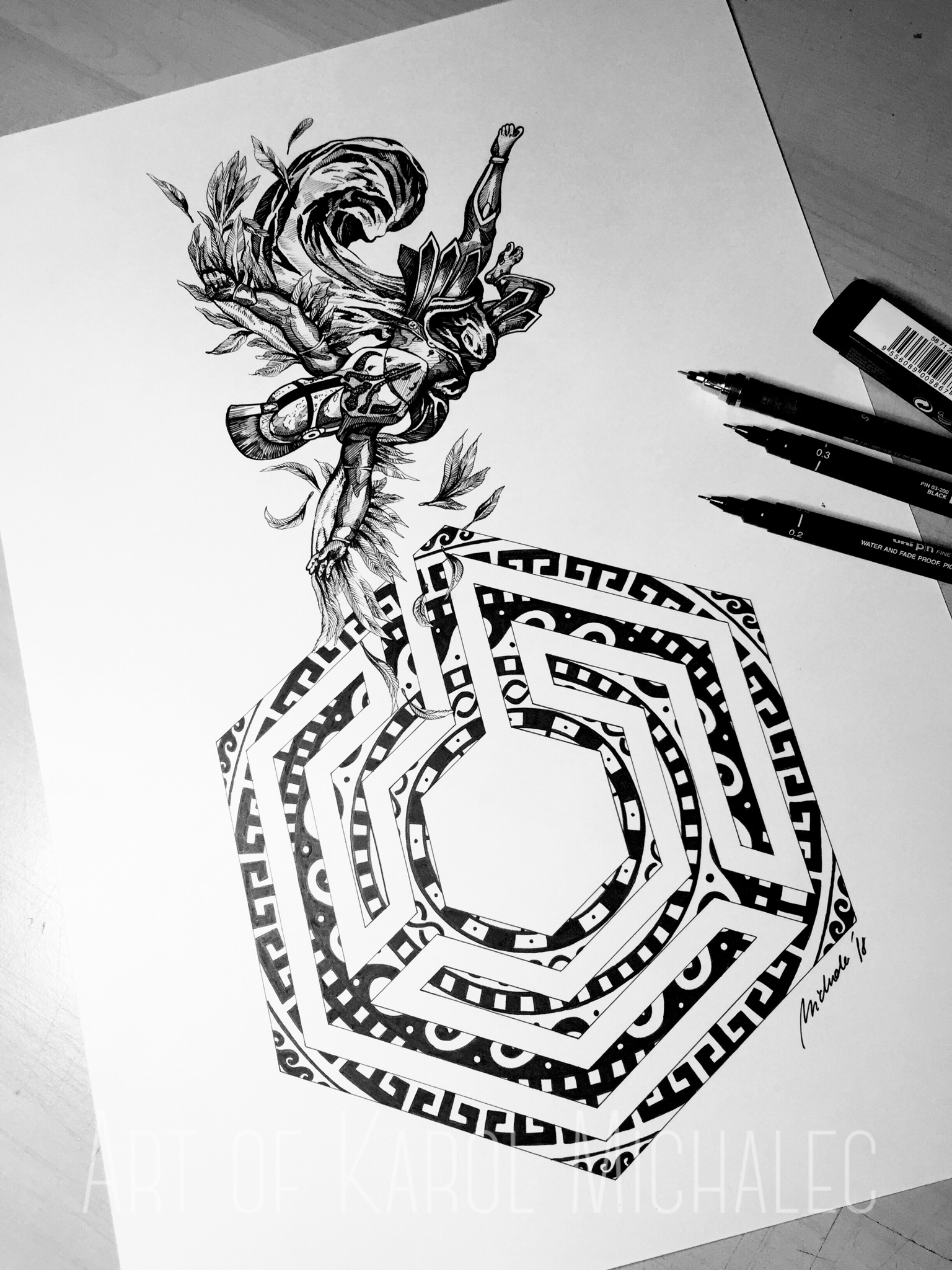 1536x2048 icarus fett falling into a labyrinth ink drawing - Icarus Drawing