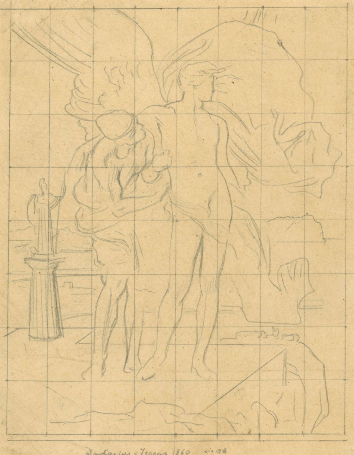 1200x1543 Squared Up Drawing For 'daedalus And Icarus' Works Of Art Ra - Icarus Drawing