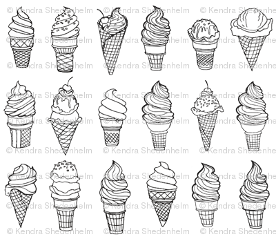 400x346 Teeny Tiny Ice Cream Cones, Drawing, Black On White Giftwrap - Ice Cream Cone Drawing