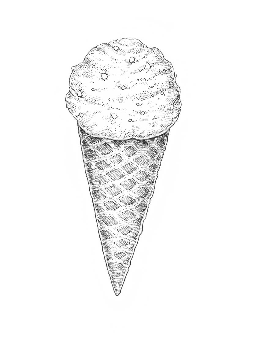850x1134 How To Draw Ice Cream Step - Ice Cream Cone Drawing Black And White