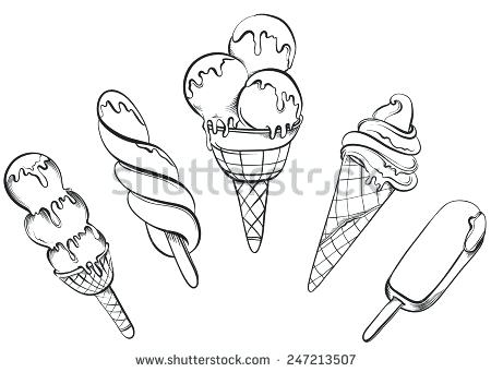 450x341 ice cream cone drawing set hand drawn vector illustrations - Ice Cream Cone Drawing Black And White