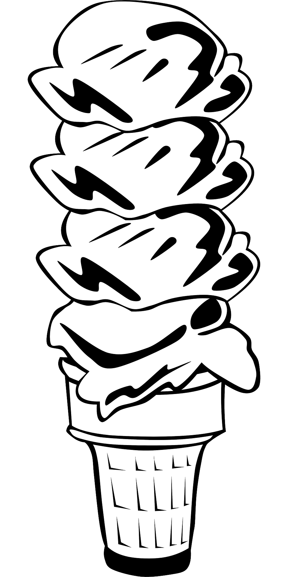 960x1920 ice cream cone food dessert black white drawing free image - Ice Cream Cone Drawing Black And White