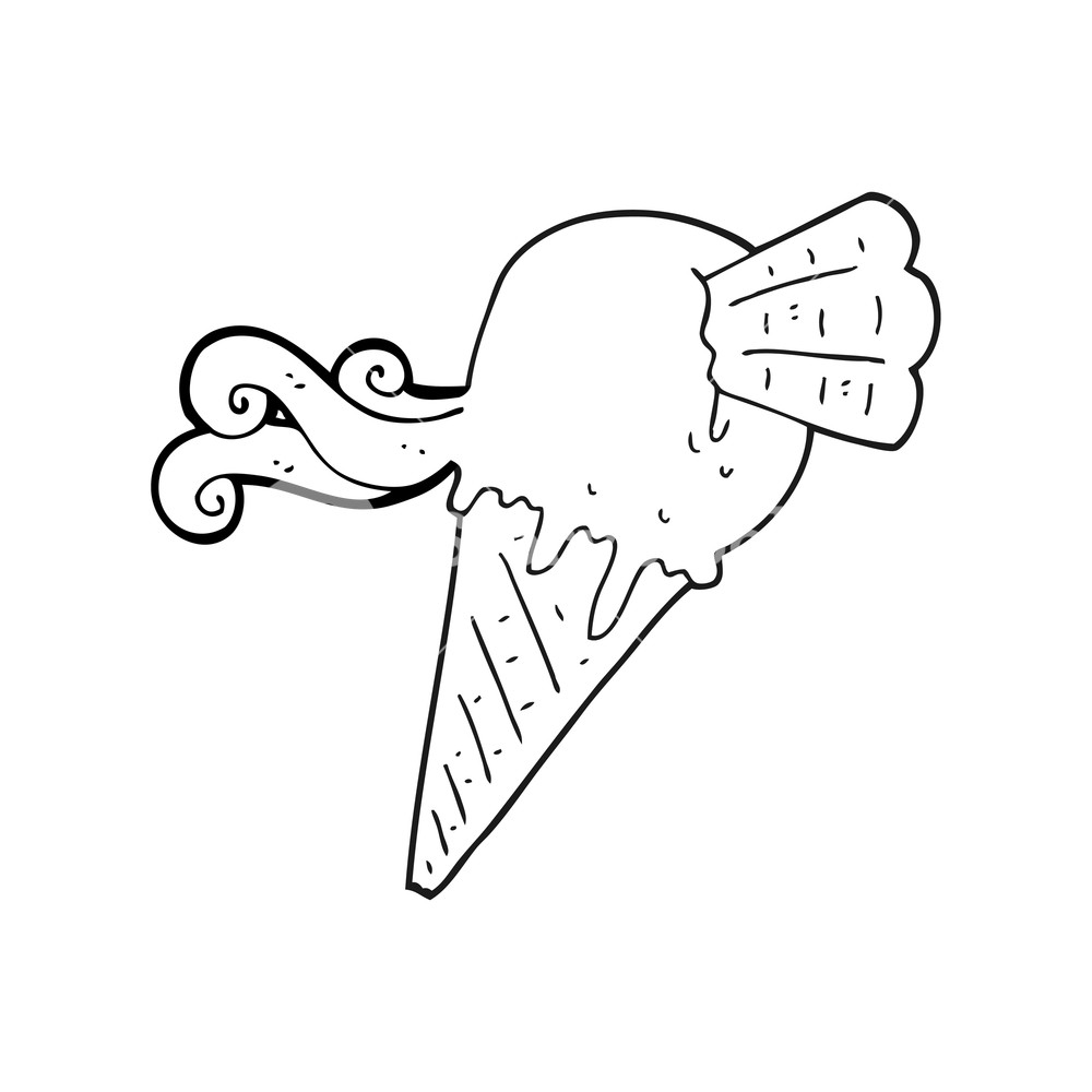 1000x1000 freehand drawn black and white cartoon ice cream cone royalty free - Ice Cream Cone Drawing Black And White