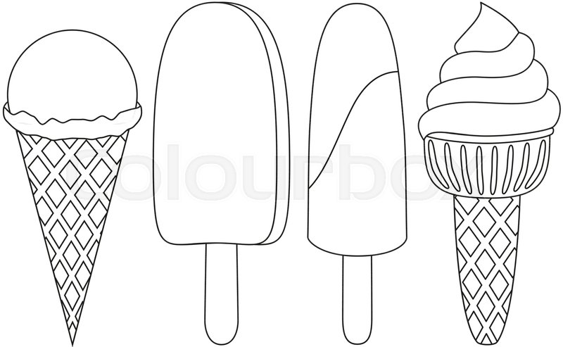 800x493 Ice Cream Cone Popsicle Line Art Black Stock Vector Colourbox - Ice Cream Cone Line Drawing