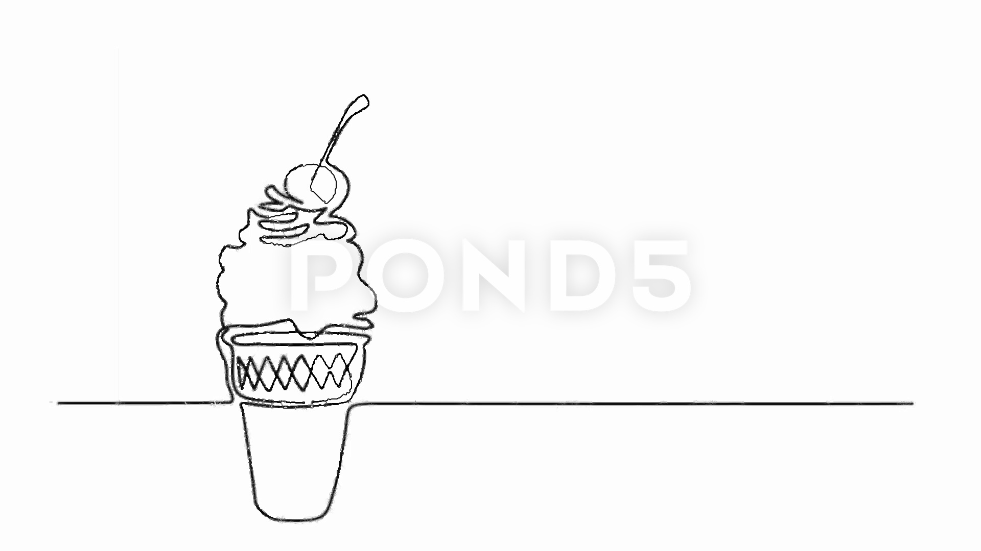 1920x1080 Video Continuous Line Drawing Of Ice Cream In Waffle Cone - Ice Cream Cone Line Drawing