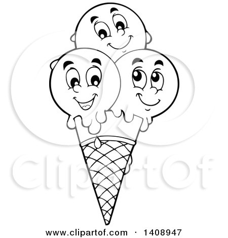 450x470 clipart of a black and white lineart waffle ice cream cone - Ice Cream Cone Line Drawing