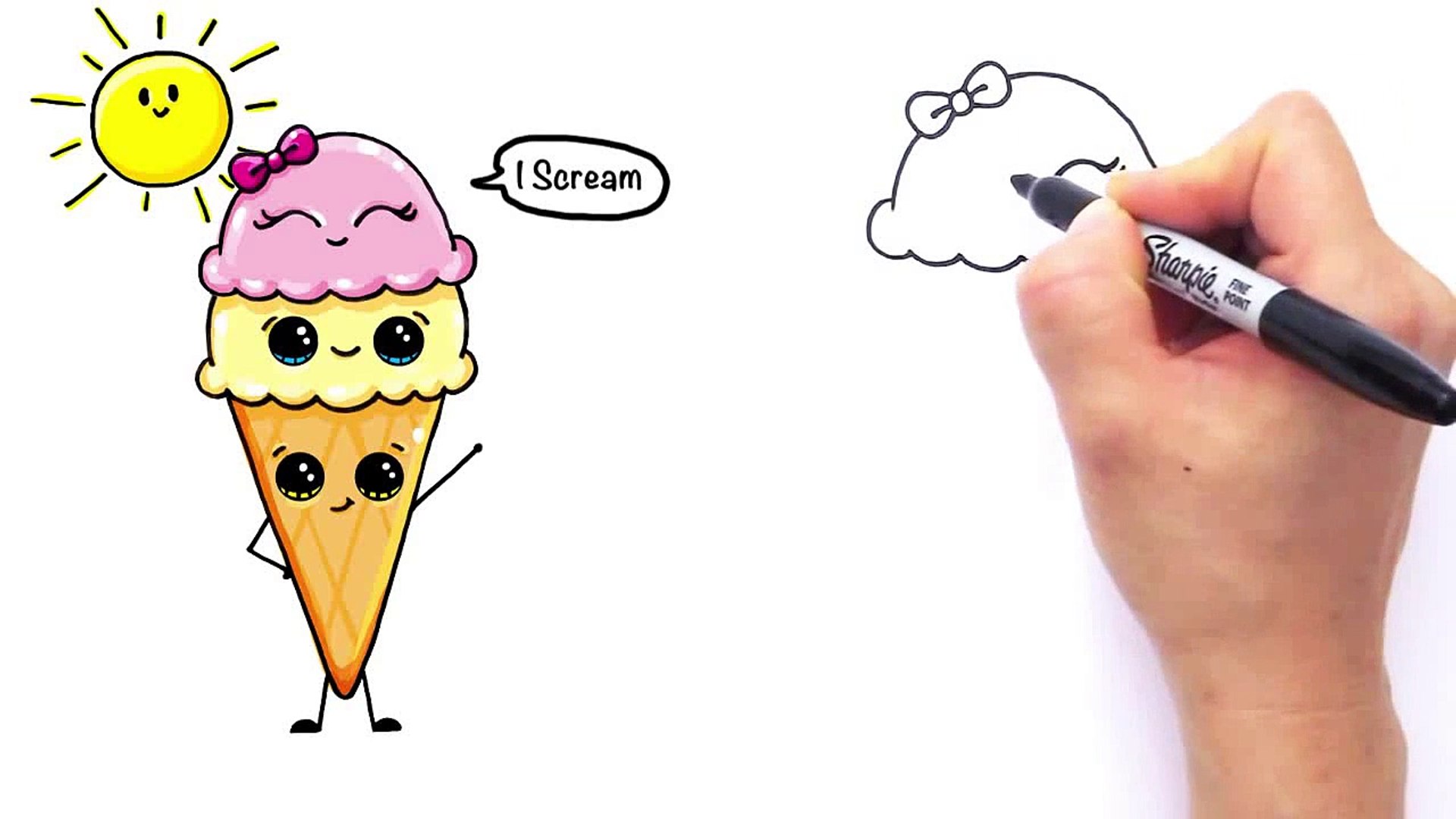 1920x1080 How To Draw Cartoon Ice Cream On A Cone Cute And Easy - Ice Cream Drawing Cartoon