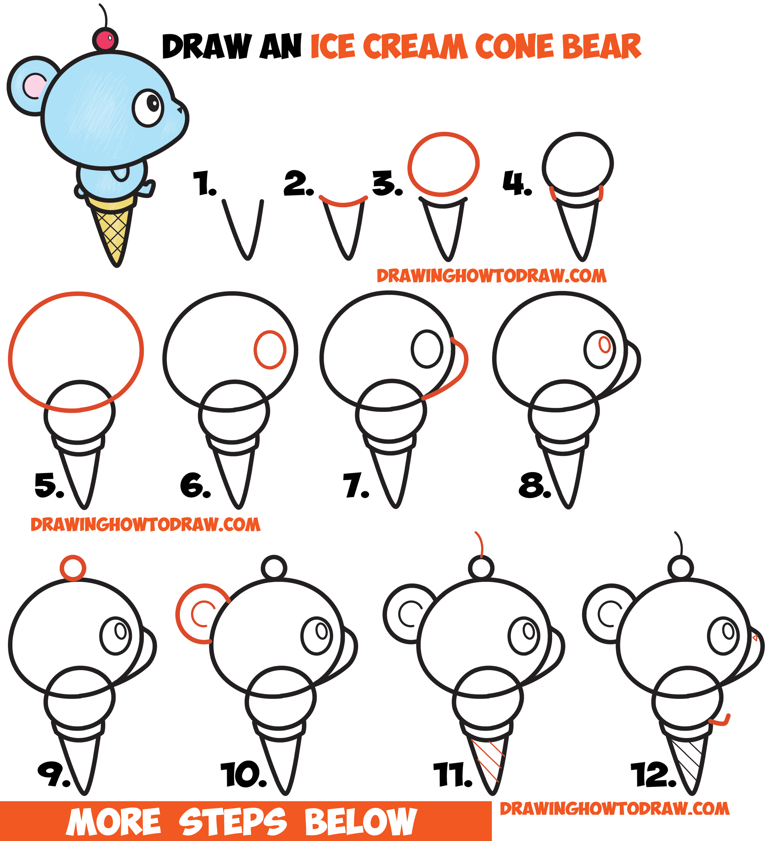 2500x2738 How To Draw Super Cute Cartoonkawaii Bear On Ice Cream Cone Easy - Ice Cream Drawing Cartoon