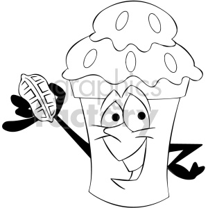 300x300 Black And White Cartoon Ice Cream Mascot Character - Ice Cream Drawing Cartoon