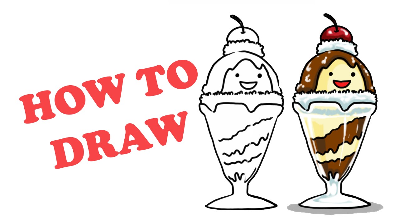 1280x720 How To Draw Cartoon Ice Cream Sundae - Ice Cream Drawing Cartoon