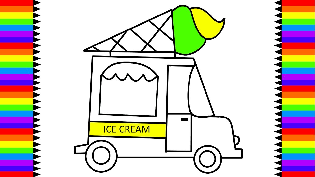 1280x720 Happy Ice Cream Truck Coloring - Ice Cream Drawing For Kids