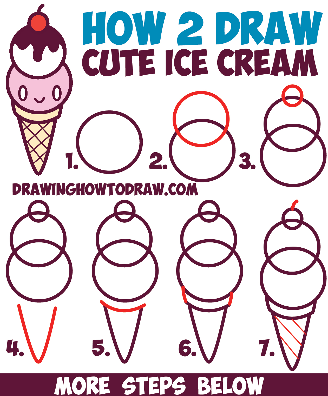 1262x1524 How To Draw Cute Kawaii Ice Cream Cone With Face On It - Ice Cream Drawing For Kids