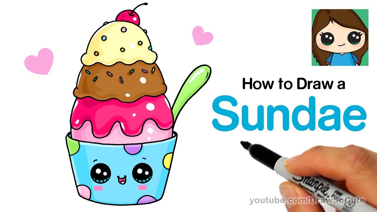 1280x720 How To Draw An Ice Cream Sundae Easy And Cute Kids Youtube - Ice Cream Drawing For Kids