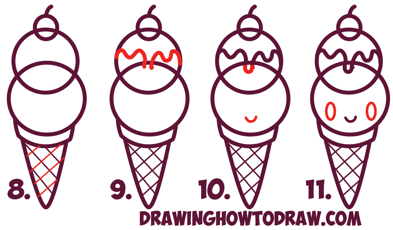 1266x742 How To Draw Cute Kawaii Ice Cream Cone With Face On It - Ice Cream Drawing Images