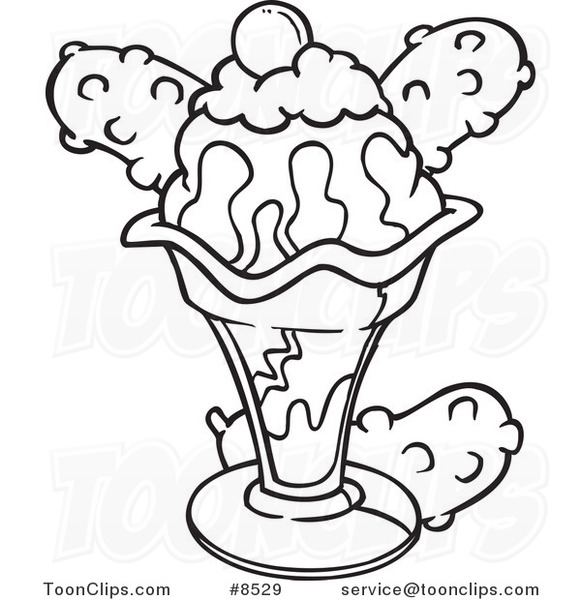 581x600 Cartoon Black And White Line Drawing Of An Ice Cream Sundae - Ice Cream Line Drawing