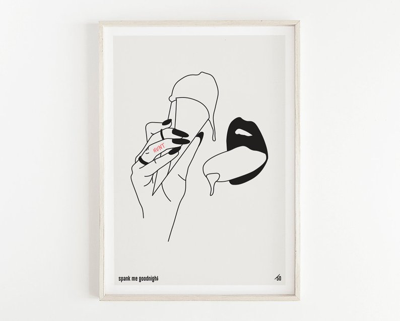 794x638 Ice Cream And Lips Print Hand Line Drawing Line Art Minimal Etsy - Ice Cream Line Drawing