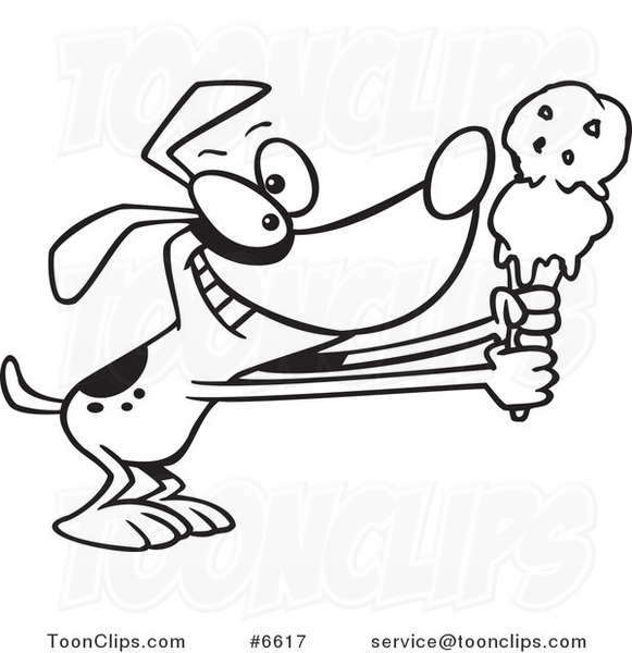 581x600 Cartoon Black And White Line Drawing Of A Dog Holding Out An Ice - Ice Cream Line Drawing