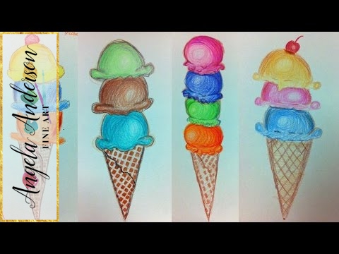 480x360 Ice Cream Cone Colored Pencil Drawing Live Summer Art Camp - Ice Cream Pencil Drawing