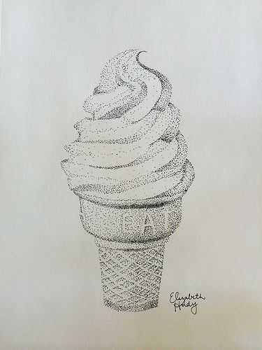 375x500 Ice Cream Cone Dot Stipple Drawing Pontilhismo Pointillismus - Ice Cream Pencil Drawing