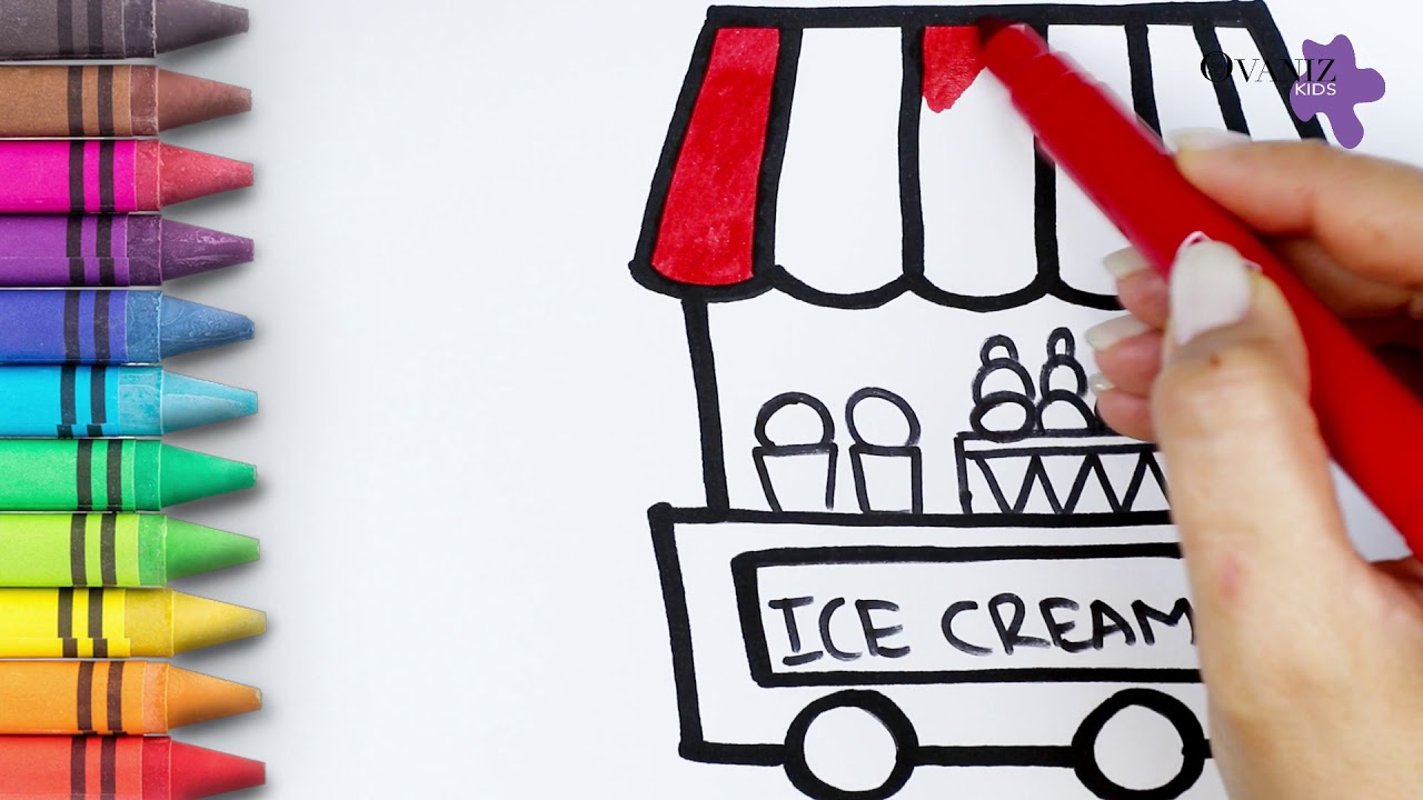 1280x720 How To Draw Ice Cream Shop Coloring Pages Learn Colors - Ice Cream Shop Drawing
