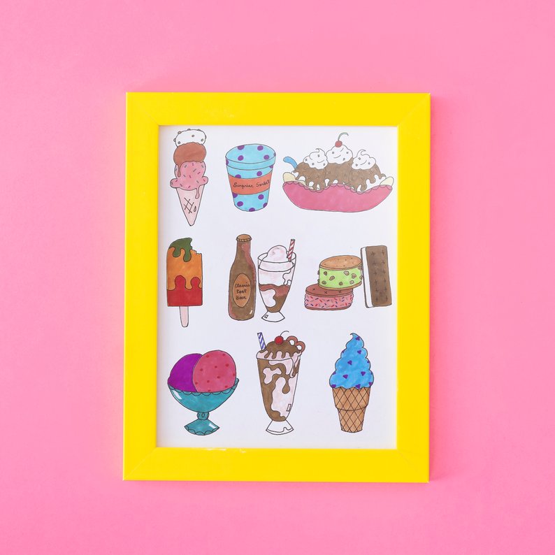 794x794 ice cream deliciousness art drawing illustration print ice etsy - Ice Cream Shop Drawing