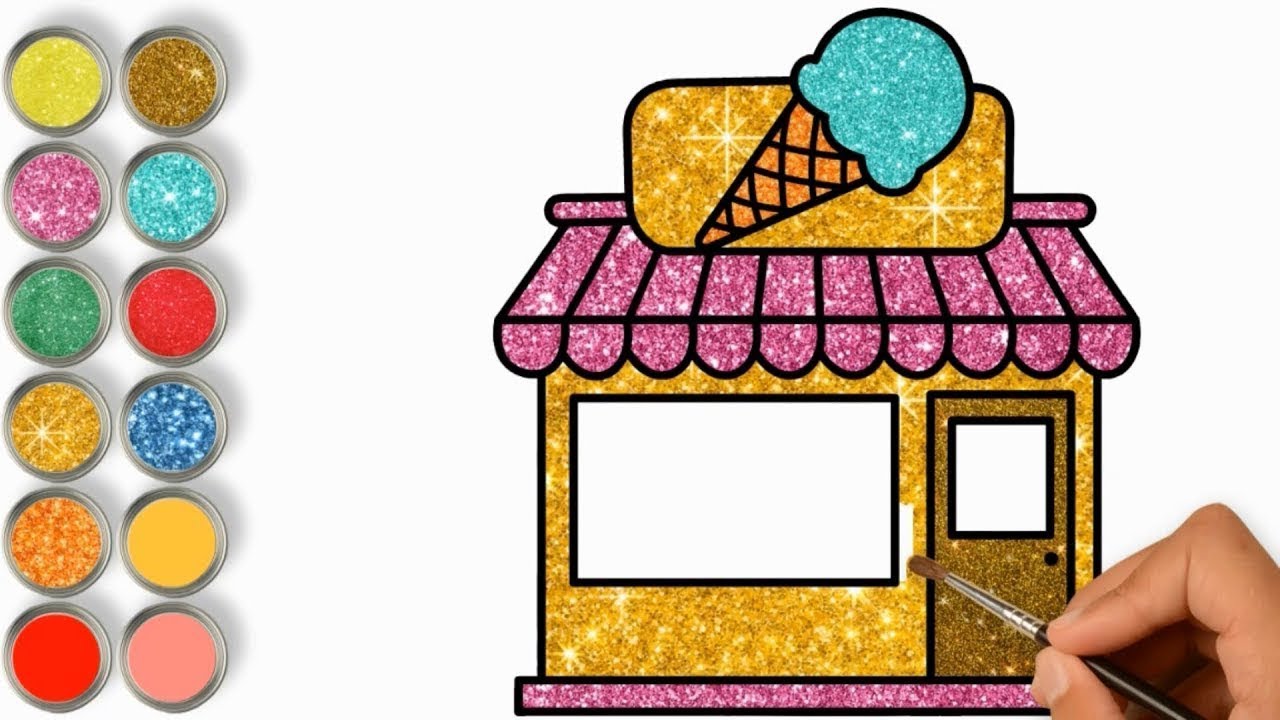 1280x720 Glitter Ice Cream Shop Drawing And Coloring For Kids Video - Ice Cream Shop Drawing