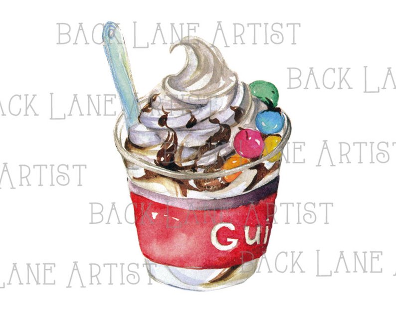 794x630 ice cream sundae watercolor drawing clipart lineart etsy - Ice Cream Sundae Drawing