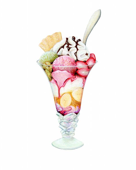 570x713 ice cream sundael food illustration archival print, purple - Ice Cream Sundae Drawing
