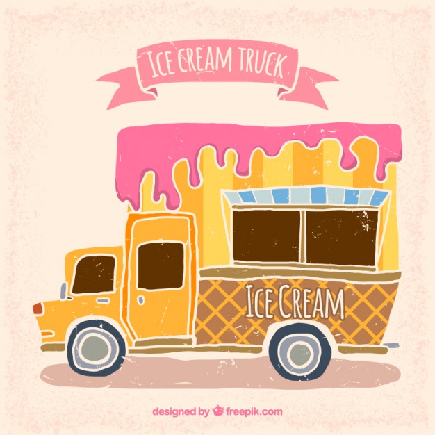 626x626 Hand Drawn Cute Ice Cream Truck Vector Free Download - Ice Cream Truck Drawing