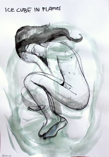 375x539 Ice Cube In Flames Drawing - Ice Cube Drawing