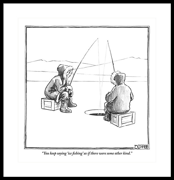 600x623 Two Eskimos Sit Around An Ice Fishing Hole Framed Print - Ice Fishing Drawing