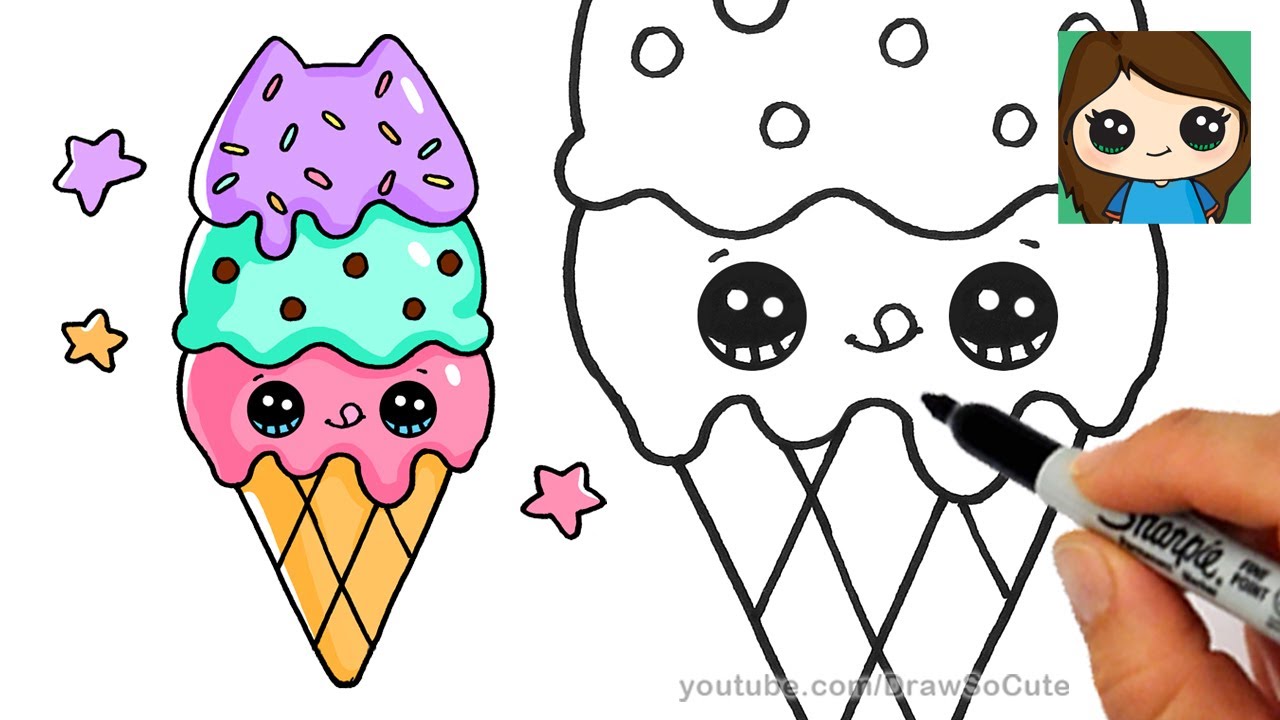 1280x720 how to draw ice cream cone easy pusheen - Ice Pop Drawing