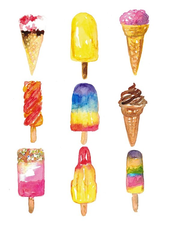 570x764 Ice Cream Cone Icecream Bakery Kitchen Decor Painting Wall Etsy - Ice Pop Drawing