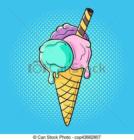 450x470 Vector Hand Drawn Pop Art Illustration Of Ice Cream Retro - Ice Pop Drawing