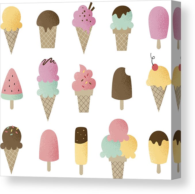 678x675 Funny Vector Ice Cream Set Canvas Print Canvas Art - Ice Pop Drawing