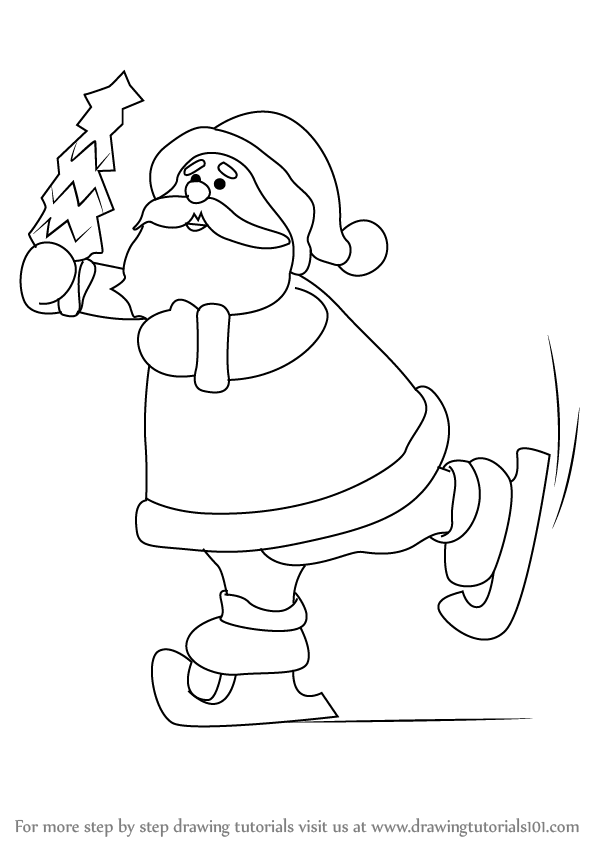 597x844 Learn How To Draw A Ice Skating Santa - Ice Skate Drawing