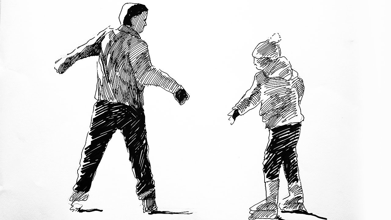 1280x720 How To Draw An Ice Skater Drawing Father And Daughter Skating - Ice Skate Drawing