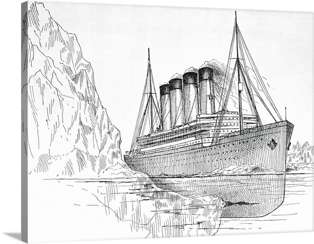 1000x778 Drawing Of The Titanic Hitting An Iceberg Wall Art, Canvas Prints - Iceberg Drawing